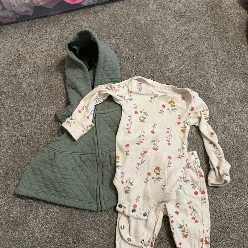 Floral Baby Onesie and Quilted Vest Set